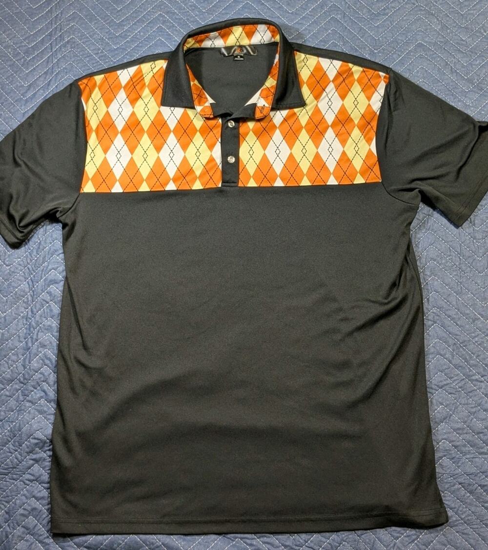 Tito's Handmade Vodka Argyle Polo Mens XL Black Austin Texas Golf Sleeve Logo